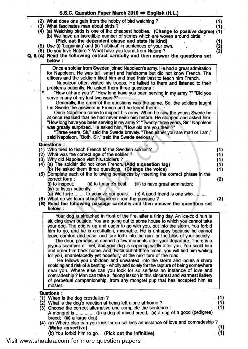 English 2009-2010 - S.S.C - 10th Standard - Maharashtra State Board (MSBSHSE) question paper with PDF download