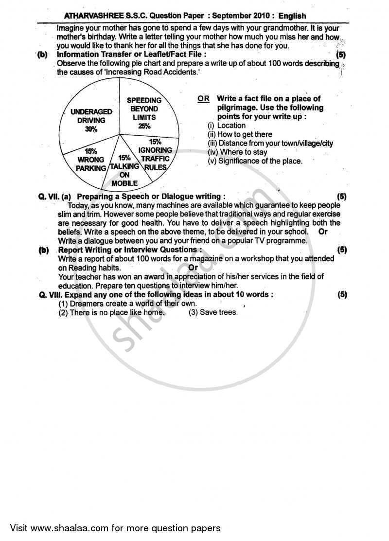 English 2009-2010 - S.S.C - 10th Standard - Maharashtra State Board (MSBSHSE) question paper with PDF download