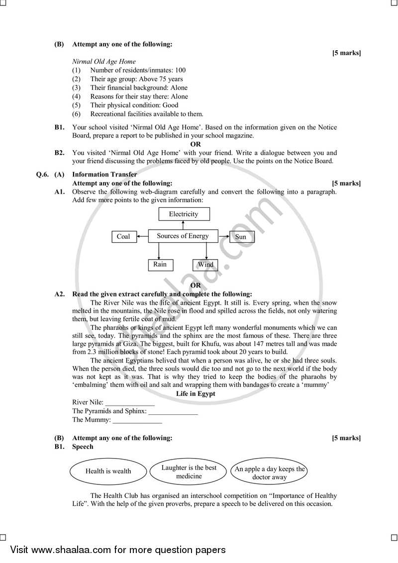 English 2014-2015 - S.S.C - 10th Standard - Maharashtra State Board (MSBSHSE) question paper with PDF download