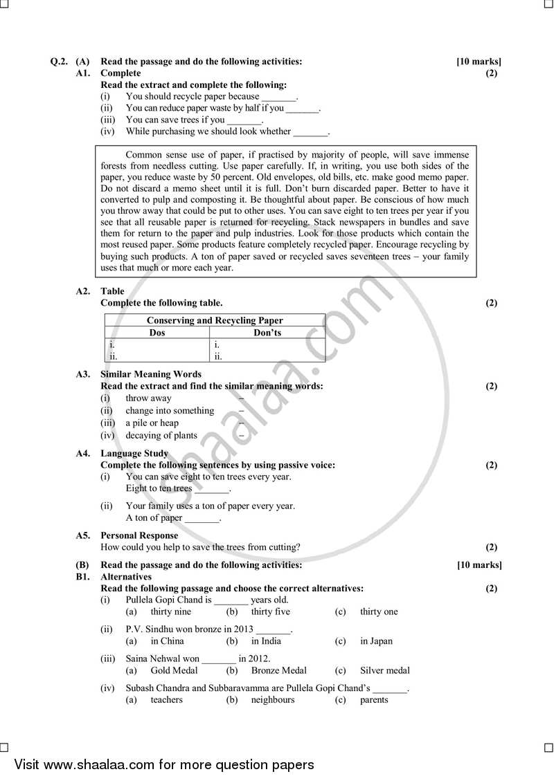 English (Second/Third Language) 2015-2016 - S.S.C - 10th Standard Board Exam [इयत्ता १० वी] - Maharashtra State Board (MSBSHSE) question paper with PDF download