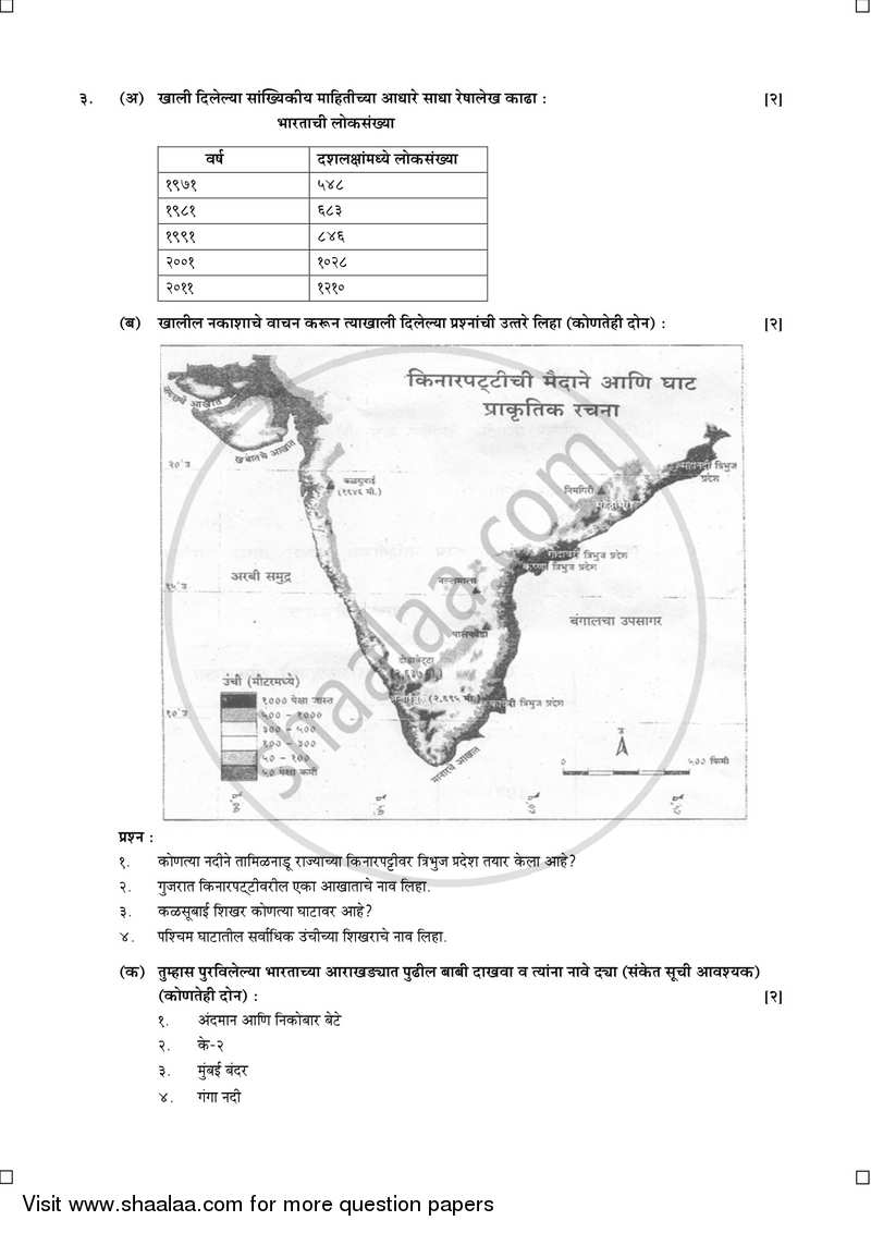 Geography [भूगोल] 2014-2015 - S.S.C - 10th Standard Board Exam [इयत्ता १० वी] - Maharashtra State Board (MSBSHSE) question paper with PDF download