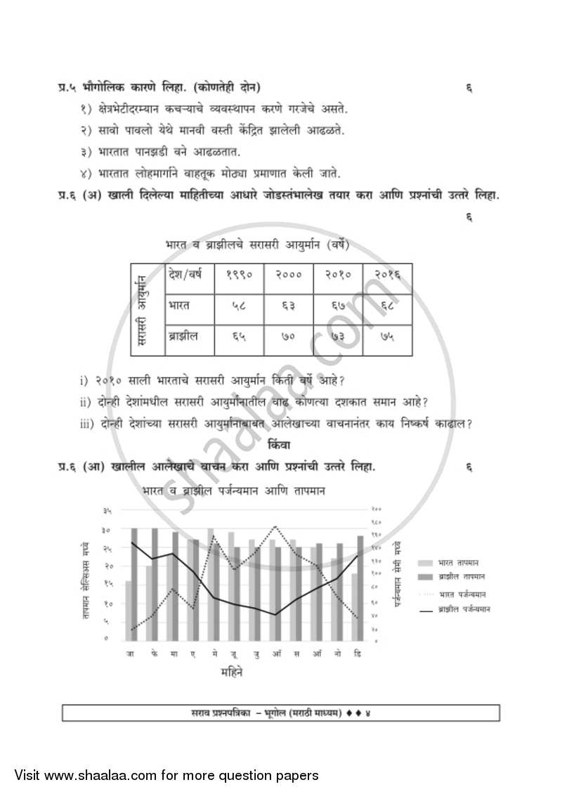 Geography [भूगोल] 2018-2019 - S.S.C - 10th Standard Board Exam [इयत्ता १० वी] - Maharashtra State Board (MSBSHSE) question paper with PDF download