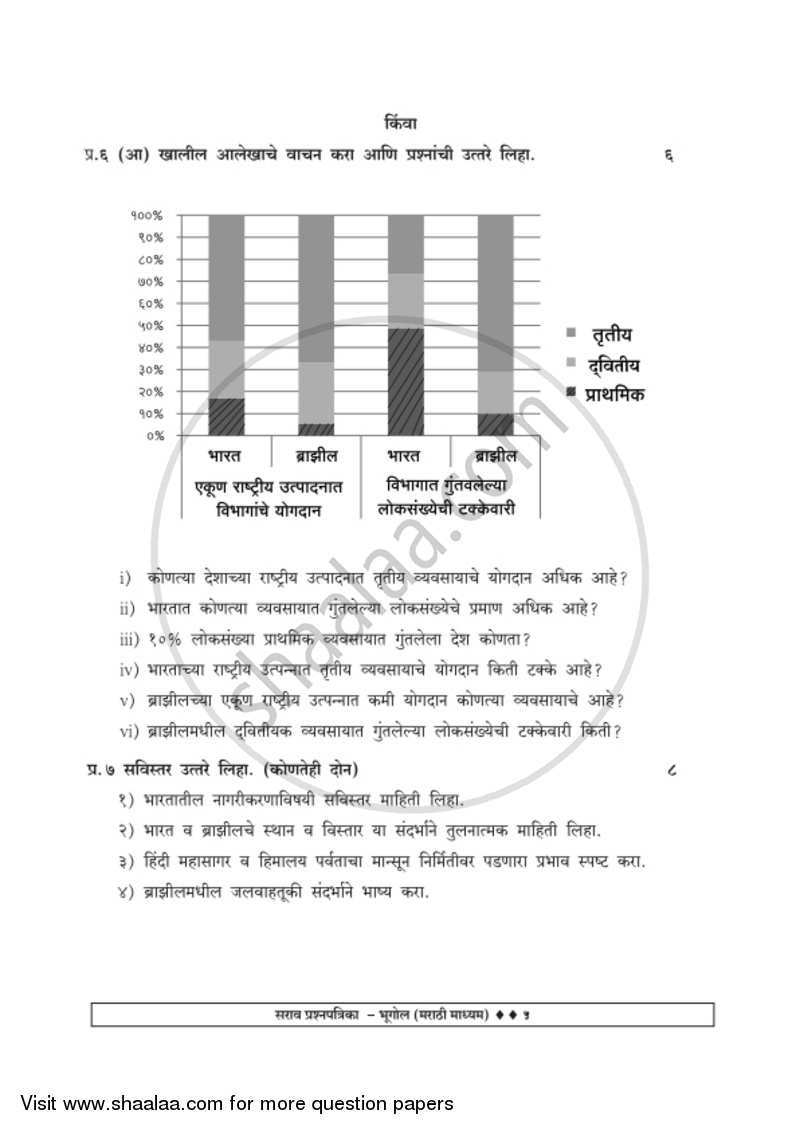 Geography [भूगोल] 2018-2019 - S.S.C - 10th Standard Board Exam [इयत्ता १० वी] - Maharashtra State Board (MSBSHSE) question paper with PDF download