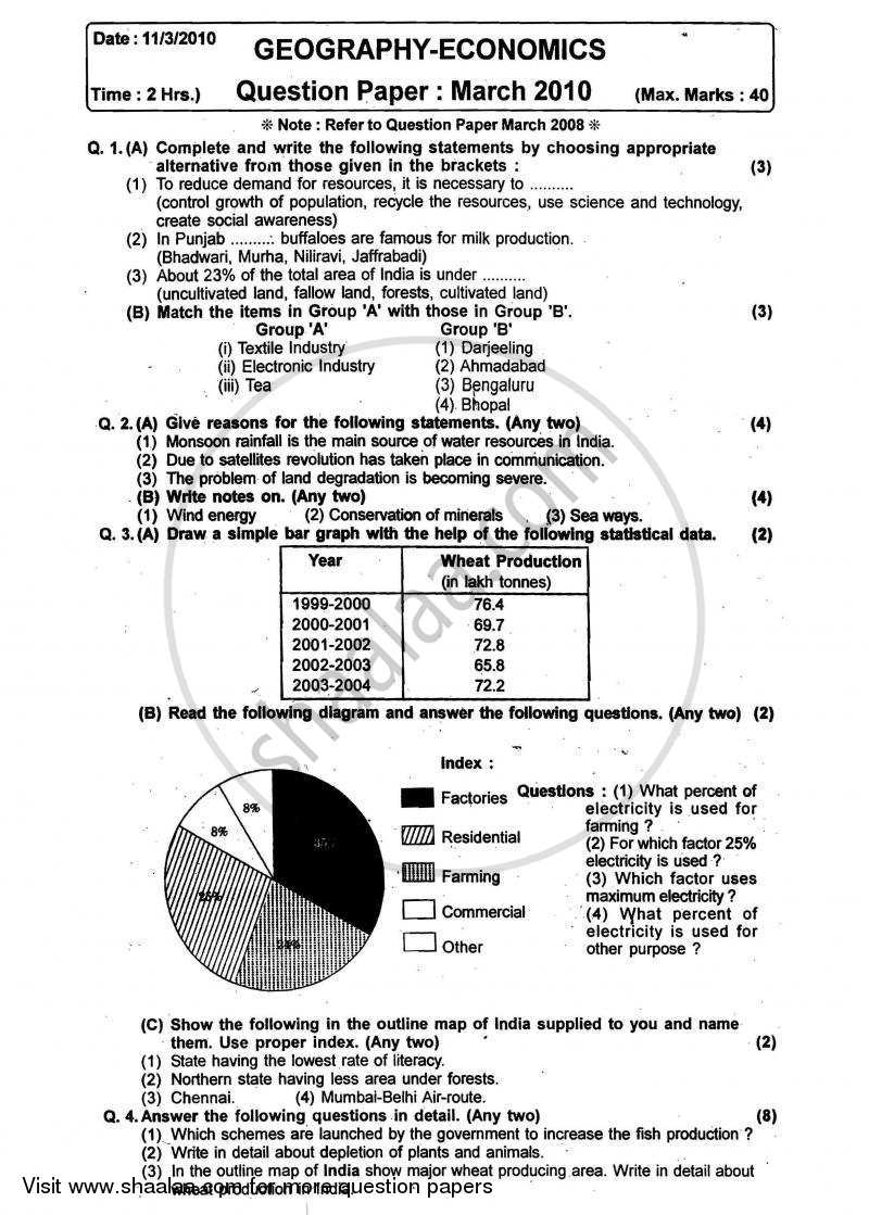 Geography 2009-2010 - S.S.C - 10th Standard - Maharashtra State Board (MSBSHSE) question paper with PDF download