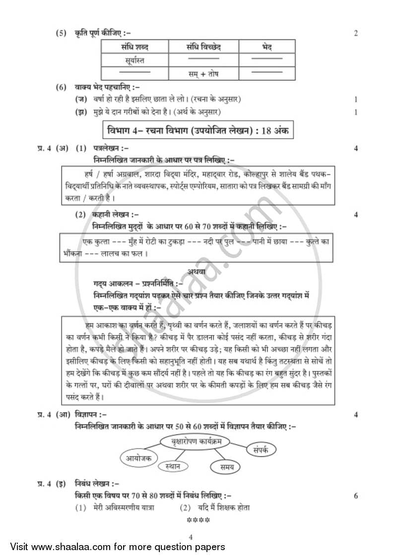 Hindi - Composite [हिंदी - संयुक्त] 2018-2019 - S.S.C - 10th Standard - Maharashtra State Board (MSBSHSE) question paper with PDF download