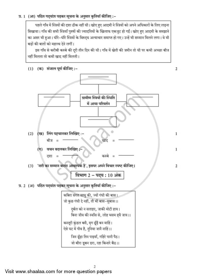 Hindi - Composite [हिंदी - संयुक्त] 2018-2019 - S.S.C - 10th Standard - Maharashtra State Board (MSBSHSE) question paper with PDF download
