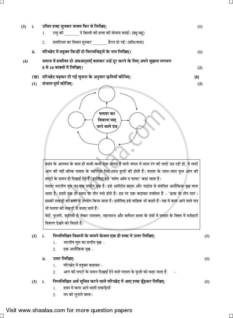 Hindi (Second/Third Language) [हिंदी (दूसरी/तीसरी भाषा)] 2016-2017 - S.S.C - 10th Standard - Maharashtra State Board (MSBSHSE) question paper with PDF download