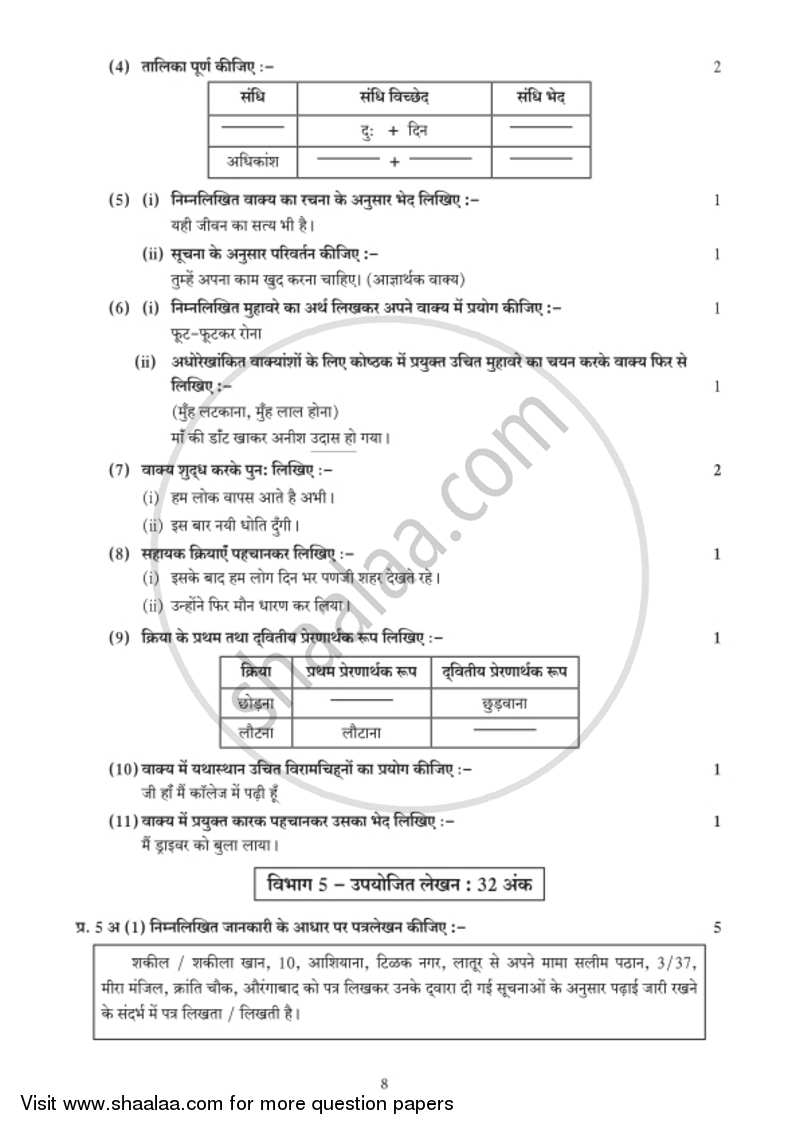 Hindi (Second/Third Language) [हिंदी (दूसरी/तीसरी भाषा)] 2018-2019 - S.S.C - 10th Standard - Maharashtra State Board (MSBSHSE) question paper with PDF download