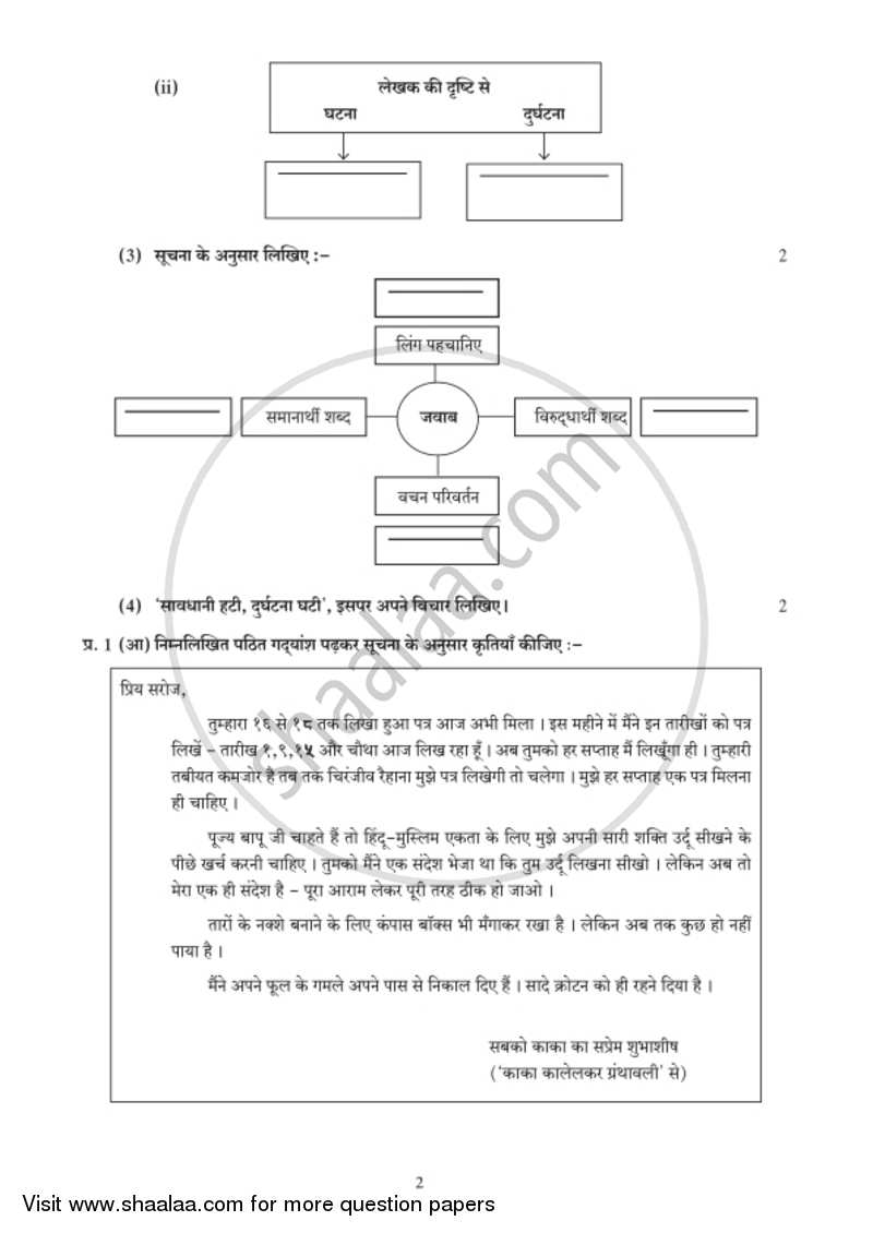 Hindi (Second/Third Language) [हिंदी (दूसरी/तीसरी भाषा)] 2018-2019 - S.S.C - 10th Standard - Maharashtra State Board (MSBSHSE) question paper with PDF download