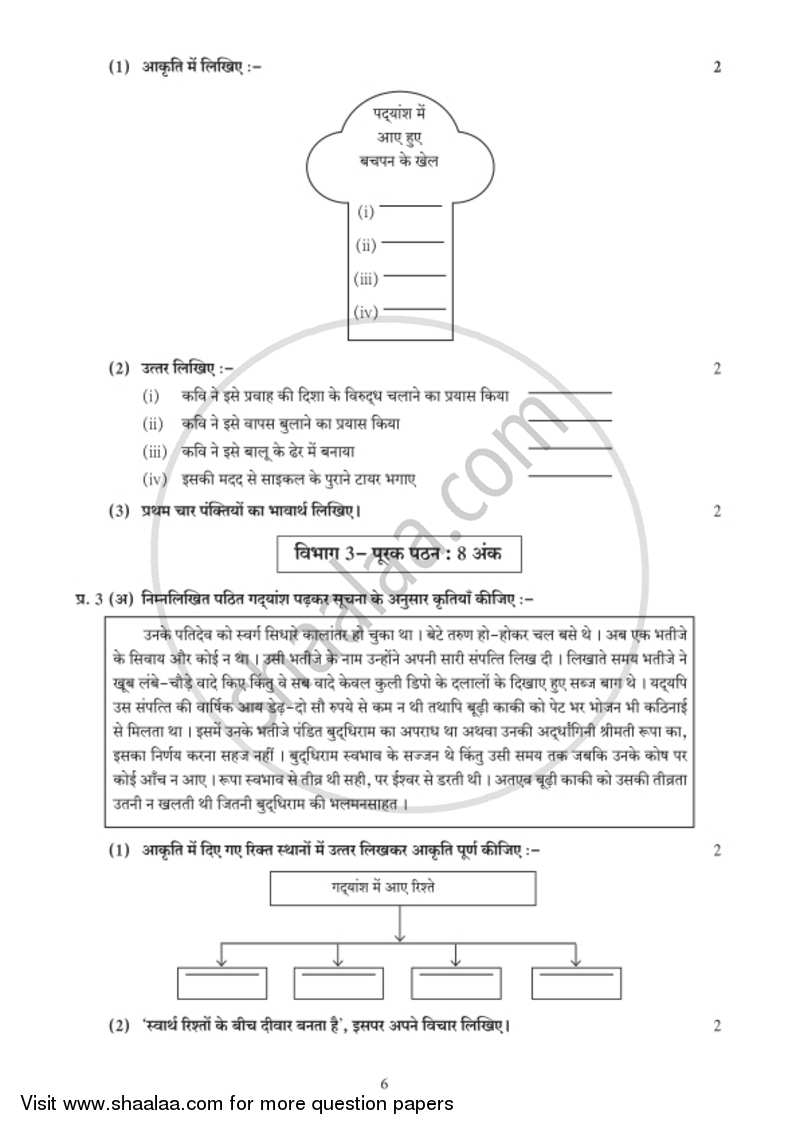 Hindi (Second/Third Language) [हिंदी (दूसरी/तीसरी भाषा)] 2018-2019 - S.S.C - 10th Standard - Maharashtra State Board (MSBSHSE) question paper with PDF download