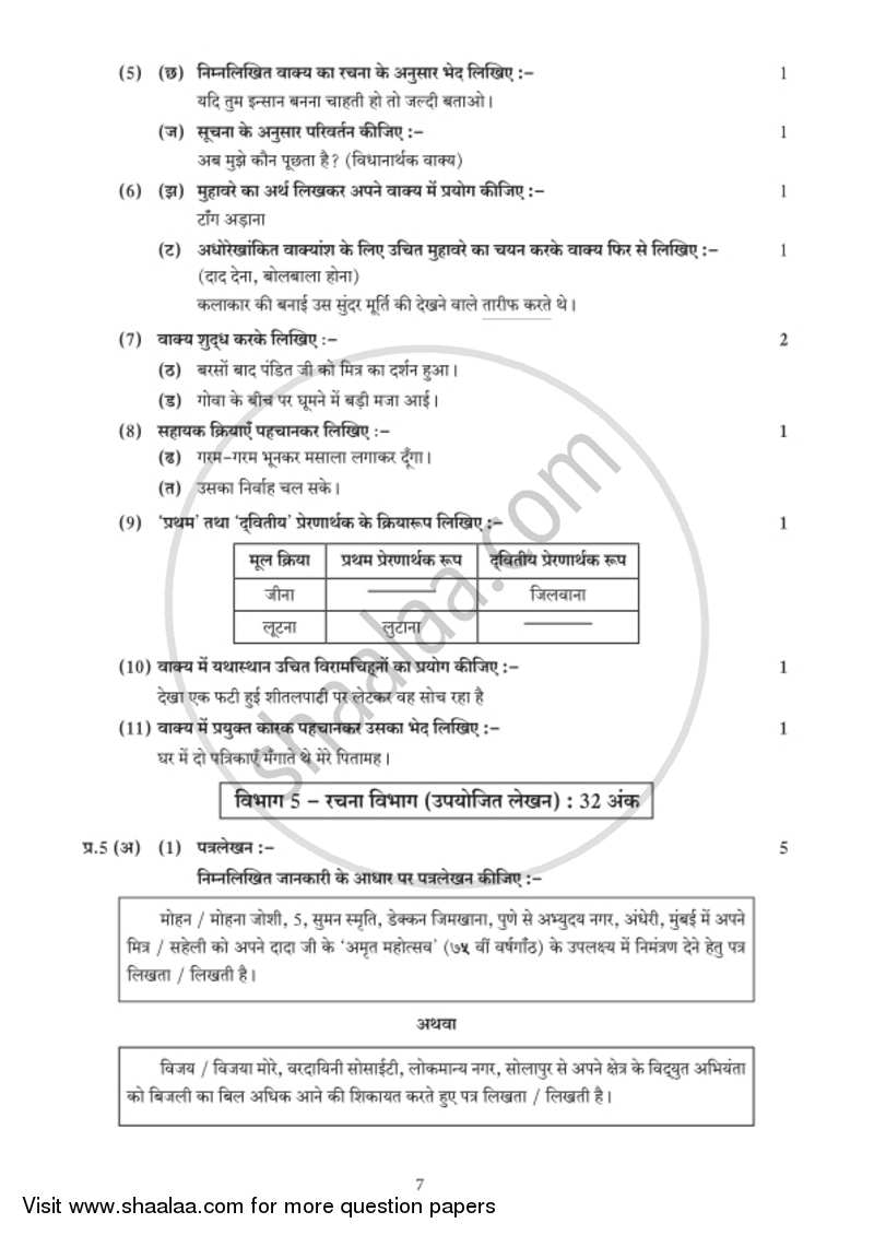 Hindi (Second/Third Language) [हिंदी (दूसरी/तीसरी भाषा)] 2018-2019 - S.S.C - 10th Standard - Maharashtra State Board (MSBSHSE) question paper with PDF download