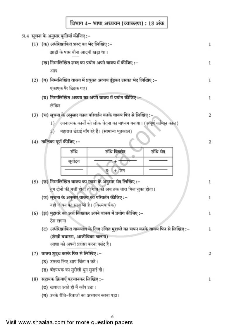 Hindi (Second/Third Language) [हिंदी (दूसरी/तीसरी भाषा)] 2018-2019 - S.S.C - 10th Standard - Maharashtra State Board (MSBSHSE) question paper with PDF download
