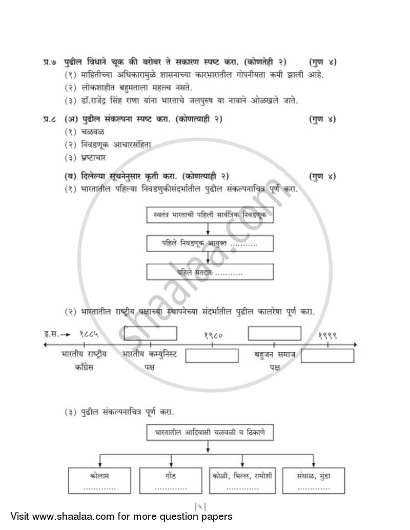 History and Political Science [इतिहास व राज्यशास्त्र] 2018-2019 - S.S.C - 10th Standard Board Exam [इयत्ता १० वी] - Maharashtra State Board (MSBSHSE) question paper with PDF download