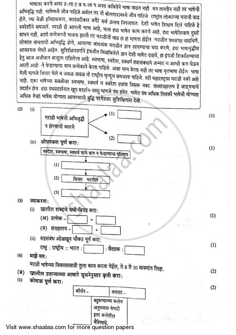 Marathi [मराठी] 2016-2017 - S.S.C - 10th Standard Board Exam [इयत्ता १० वी] - Maharashtra State Board (MSBSHSE) question paper with PDF download
