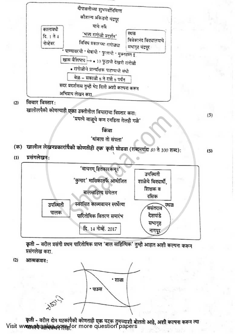 Marathi [मराठी] 2016-2017 - S.S.C - 10th Standard Board Exam [इयत्ता १० वी] - Maharashtra State Board (MSBSHSE) question paper with PDF download