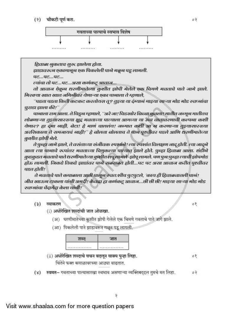 Marathi [मराठी] 2018-2019 - S.S.C - 10th Standard Board Exam [इयत्ता १० वी] - Maharashtra State Board (MSBSHSE) question paper with PDF download
