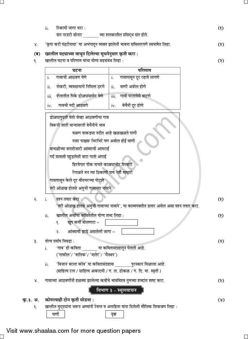 Marathi (Second Language) [मराठी (द्वितीय भाषा)] 2016-2017 - S.S.C - 10th Standard - Maharashtra State Board (MSBSHSE) question paper with PDF download