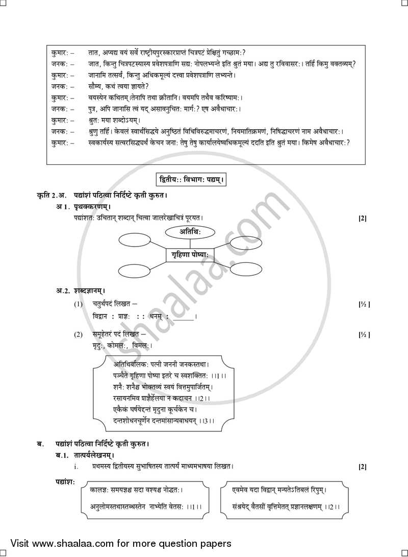 Sanskrit - Composite [संस्कृत - संयुक्त (द्वितीय भाषा)] 2016-2017 - S.S.C - 10th Standard - Maharashtra State Board (MSBSHSE) question paper with PDF download