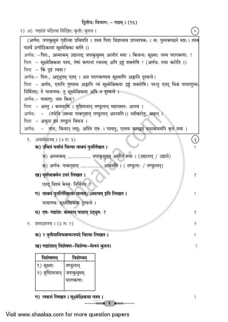 Sanskrit - Composite [संस्कृत - संयुक्त (द्वितीय भाषा)] 2018-2019 - S.S.C - 10th Standard - Maharashtra State Board (MSBSHSE) question paper with PDF download
