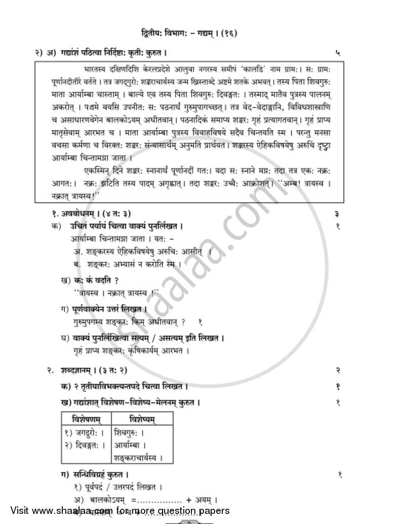 Sanskrit - Composite [संस्कृत - संयुक्त (द्वितीय भाषा)] 2018-2019 - S.S.C - 10th Standard - Maharashtra State Board (MSBSHSE) question paper with PDF download