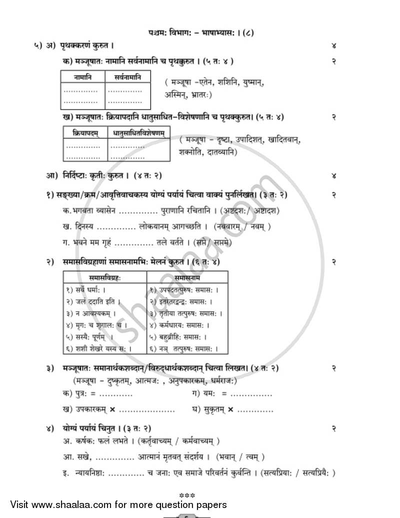 Sanskrit - Composite [संस्कृत - संयुक्त (द्वितीय भाषा)] 2018-2019 - S.S.C - 10th Standard - Maharashtra State Board (MSBSHSE) question paper with PDF download