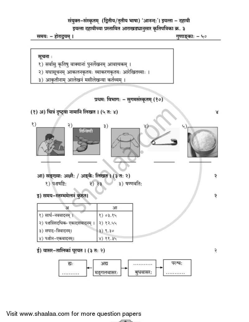 Sanskrit - Composite [संस्कृत - संयुक्त (द्वितीय भाषा)] 2018-2019 - S.S.C - 10th Standard - Maharashtra State Board (MSBSHSE) question paper with PDF download