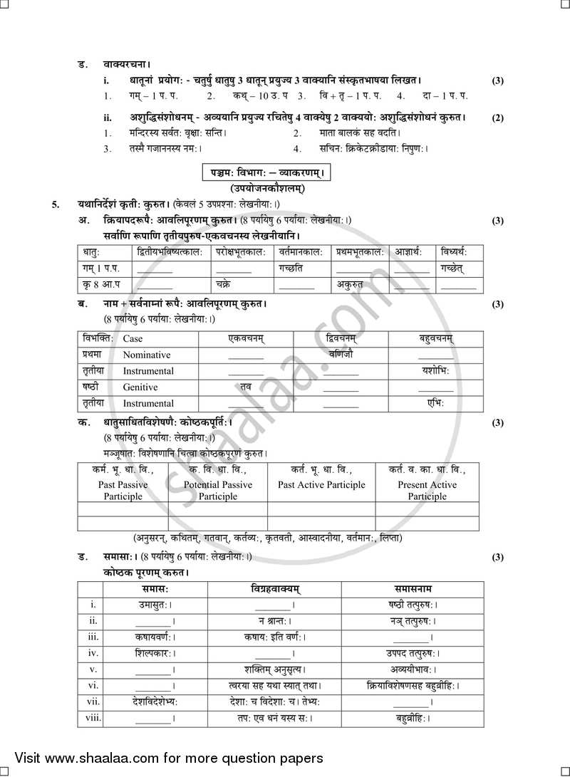 Sanskrit (Second Language) [संस्कृत (द्वितीय भाषा)] 2016-2017 - S.S.C - 10th Standard - Maharashtra State Board (MSBSHSE) question paper with PDF download