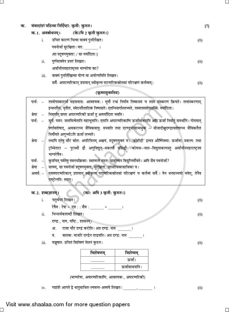 Sanskrit (Second Language) [संस्कृत (द्वितीय भाषा)] 2016-2017 - S.S.C - 10th Standard - Maharashtra State Board (MSBSHSE) question paper with PDF download