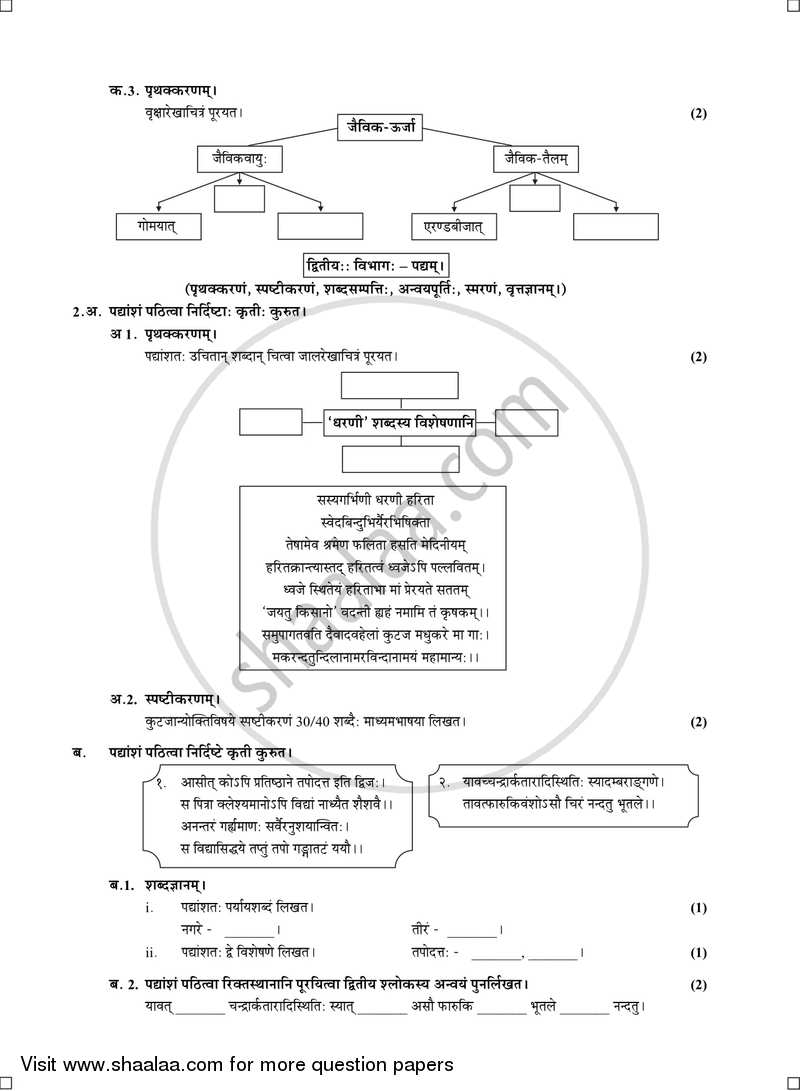 Sanskrit (Second Language) [संस्कृत (द्वितीय भाषा)] 2016-2017 - S.S.C - 10th Standard - Maharashtra State Board (MSBSHSE) question paper with PDF download