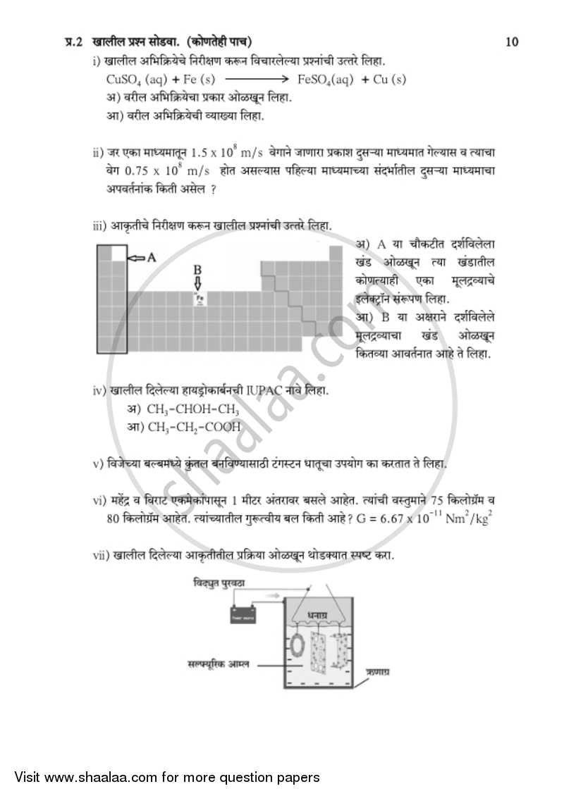 Science and Technology 1 [विज्ञान आणि तंत्रज्ञान १] 2018-2019 - S.S.C - 10th Standard Board Exam [इयत्ता १० वी] - Maharashtra State Board (MSBSHSE) question paper with PDF download