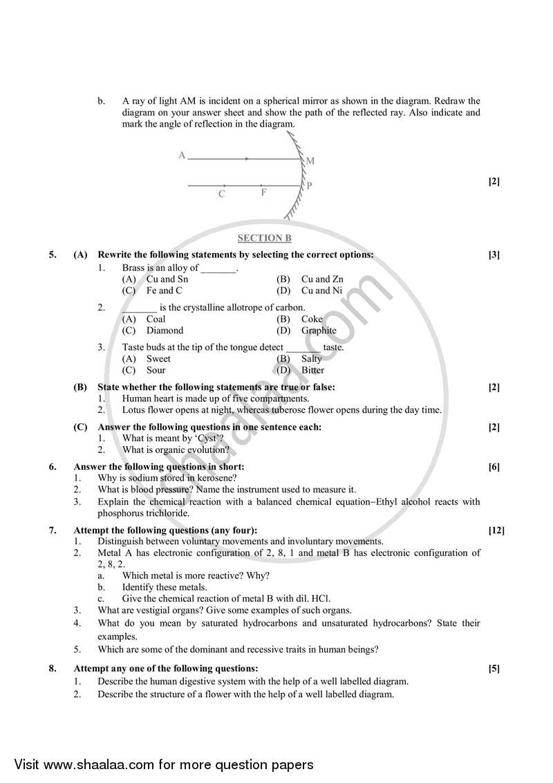 Science and Technology 2012-2013 - S.S.C - 10th Standard - Maharashtra State Board (MSBSHSE) question paper with PDF download