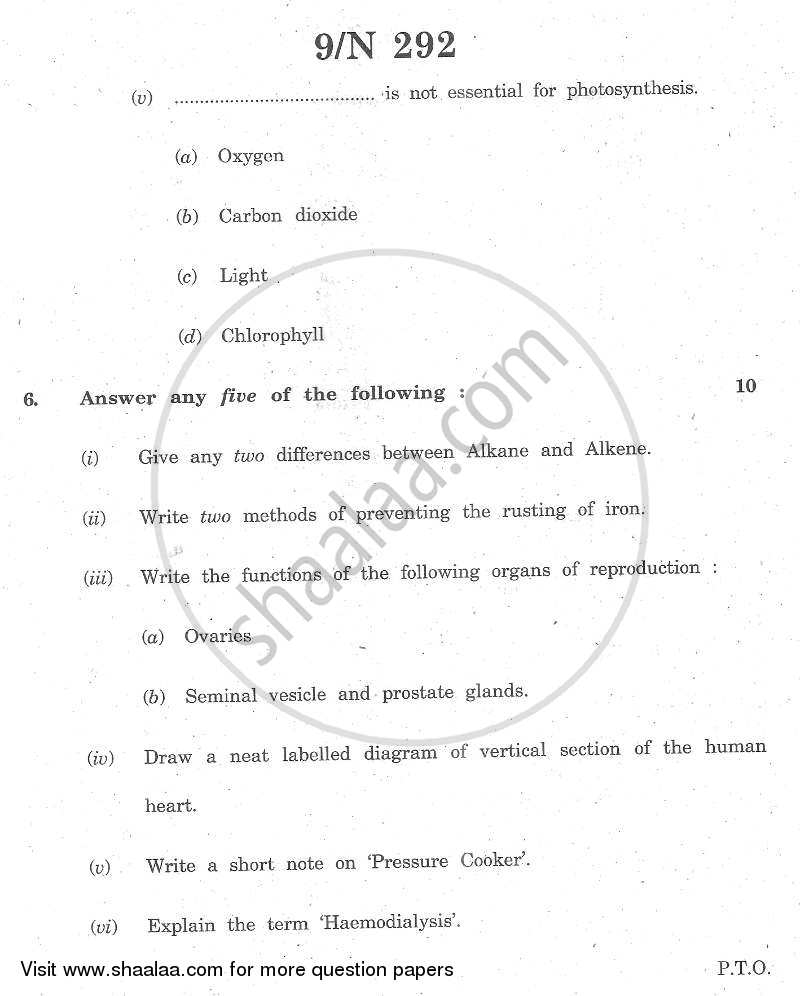 Science and Technology 2013-2014 - S.S.C - 10th Standard - Maharashtra State Board (MSBSHSE) question paper with PDF download