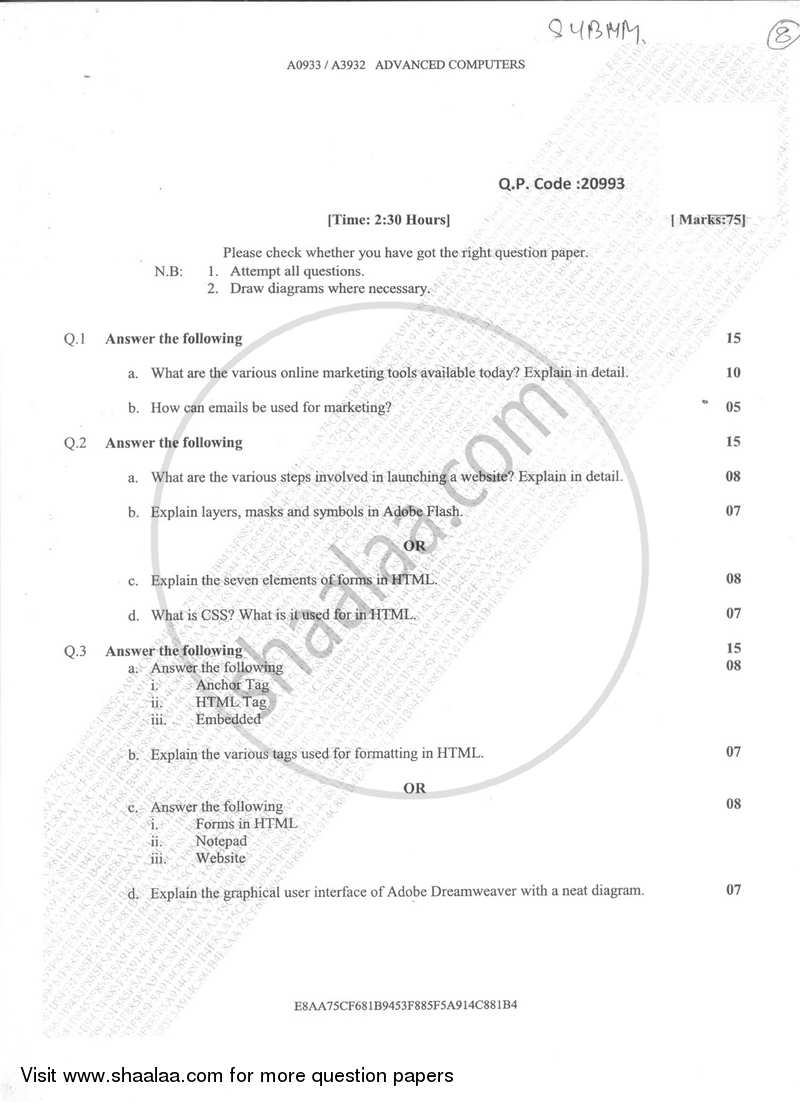 Advanced Computers 2017-2018 Semester 3 - University of Mumbai question paper with PDF download