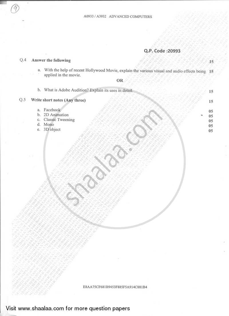 Advanced Computers 2017-2018 Semester 3 - University of Mumbai question paper with PDF download
