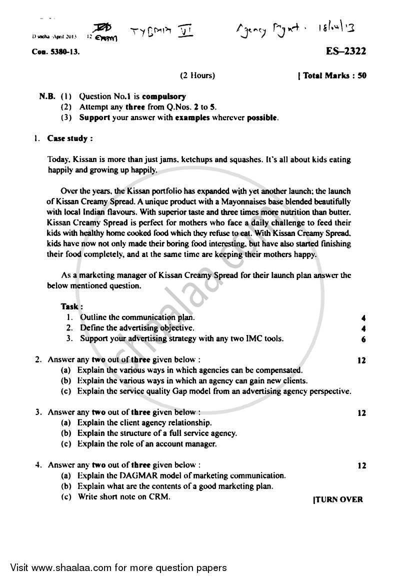 Agency Management 2012-2013 Semester 6 - University of Mumbai question paper with PDF download