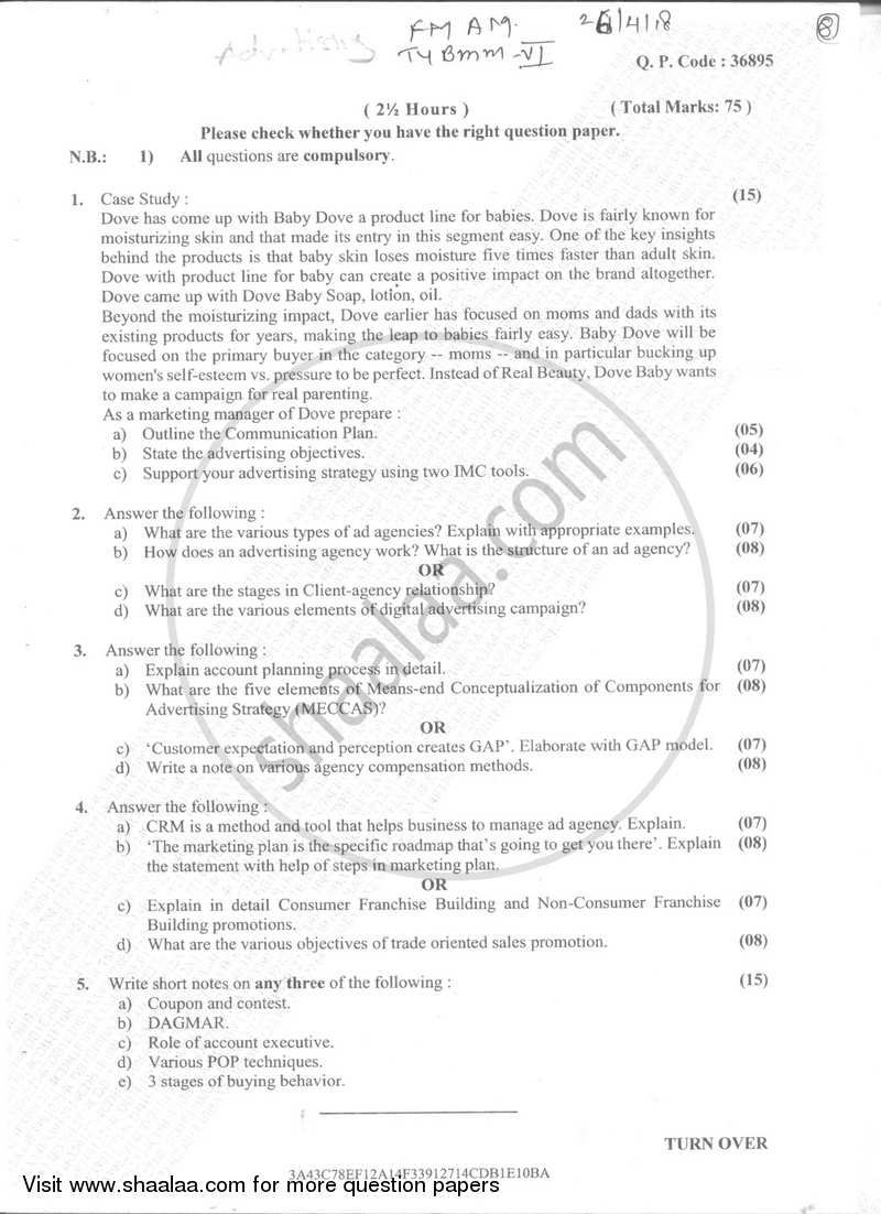 Agency Management 2017-2018 Semester 6 - University of Mumbai question paper with PDF download