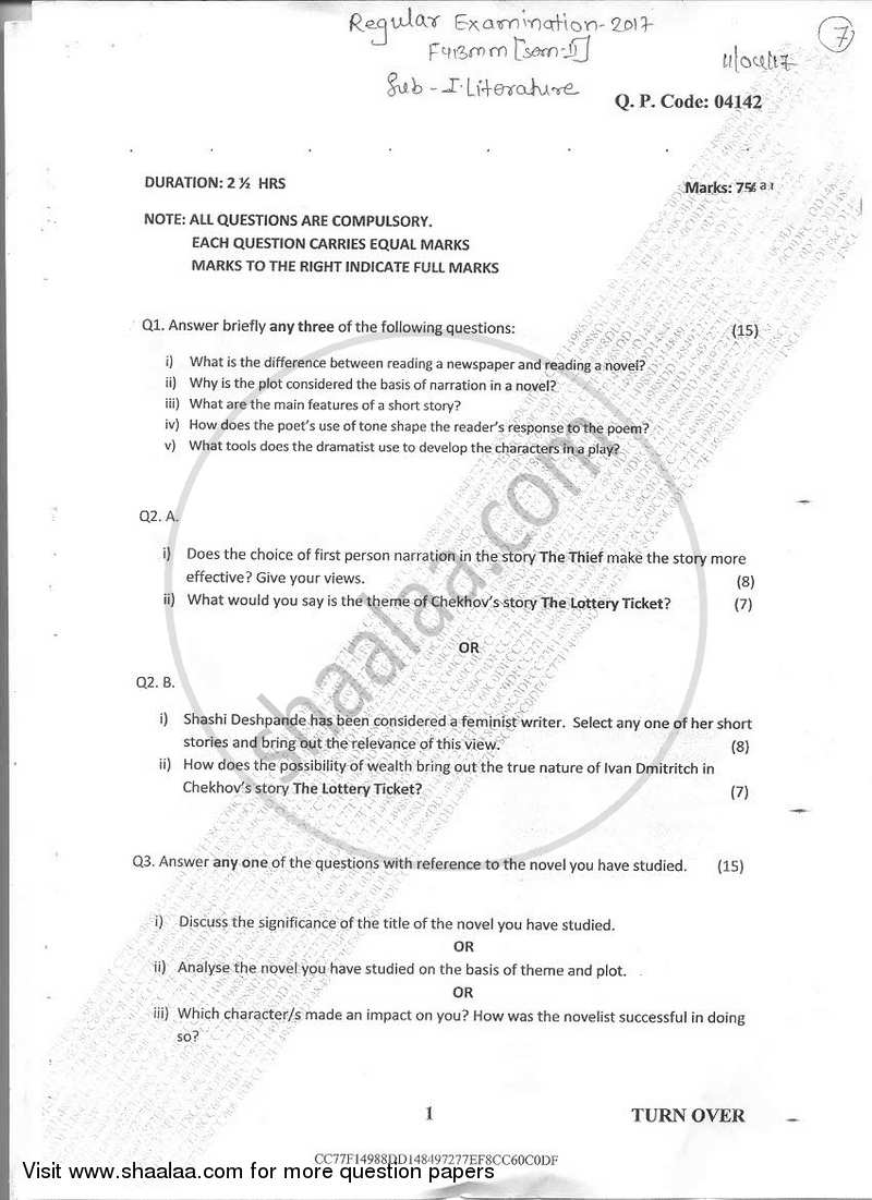 An Introduction to Litterateurs 2016-2017 Semester 2 - University of Mumbai question paper with PDF download