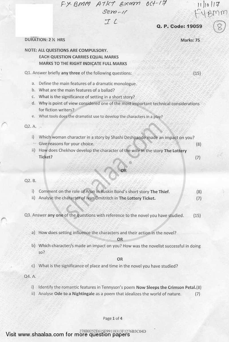 An Introduction to Litterateurs 2017-2018 Semester 2 - University of Mumbai question paper with PDF download