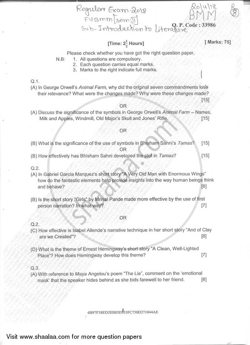 An Introduction to Litterateurs 2017-2018 Semester 2 - University of Mumbai question paper with PDF download