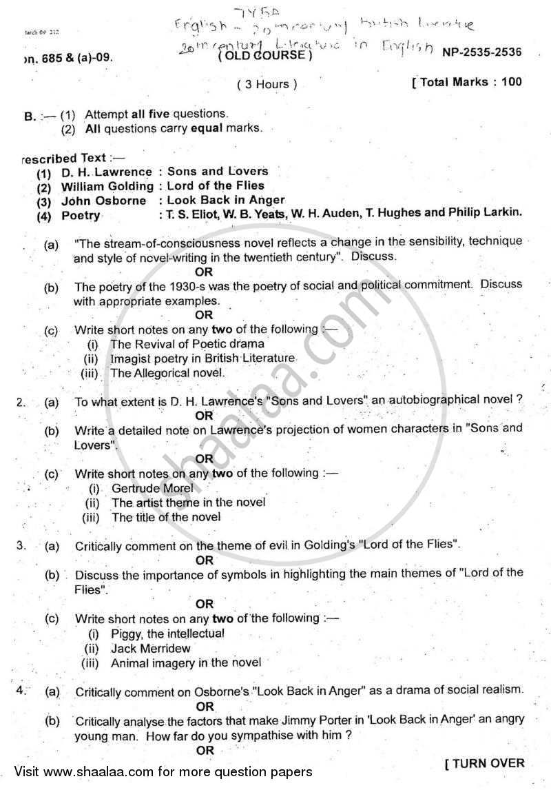 20th Century British Literature 2008-2009 - B.A. - Semester 6 (TYBA) - University of Mumbai question paper with PDF download