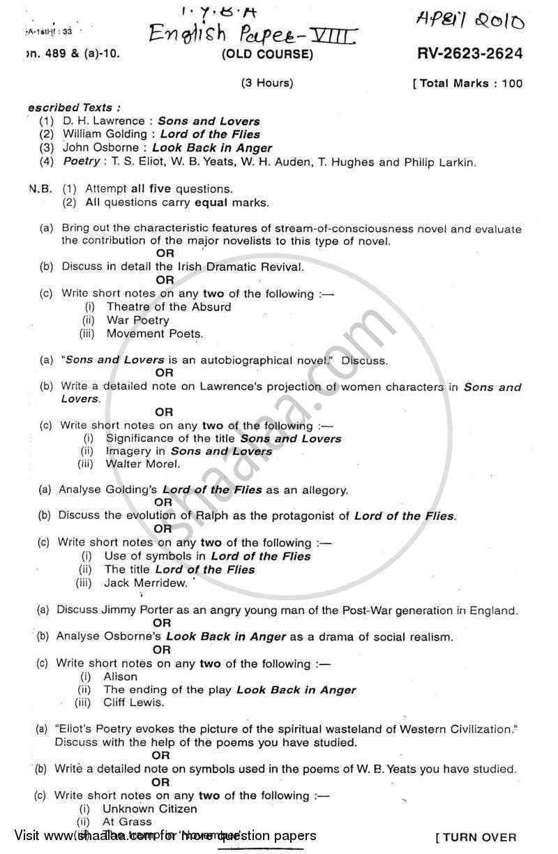 20th Century British Literature 2009-2010 - B.A. - Semester 6 (TYBA) - University of Mumbai question paper with PDF download