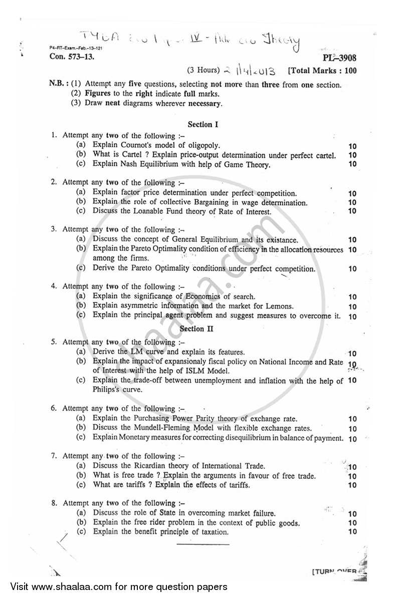 Advanced Economic Theory 2012-2013 - B.A. - 3rd Year (TYBA) - University of Mumbai question paper with PDF download