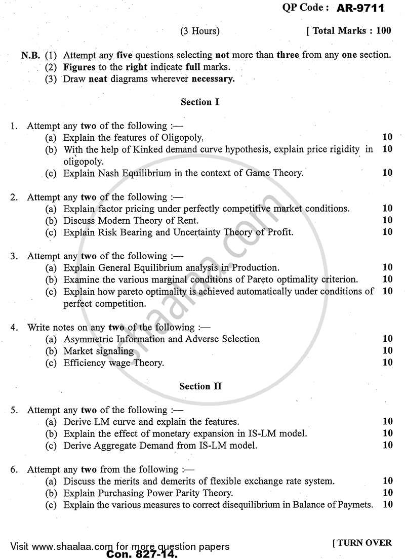 Advanced Economic Theory 2013-2014 - B.A. - 3rd Year (TYBA) - University of Mumbai question paper with PDF download