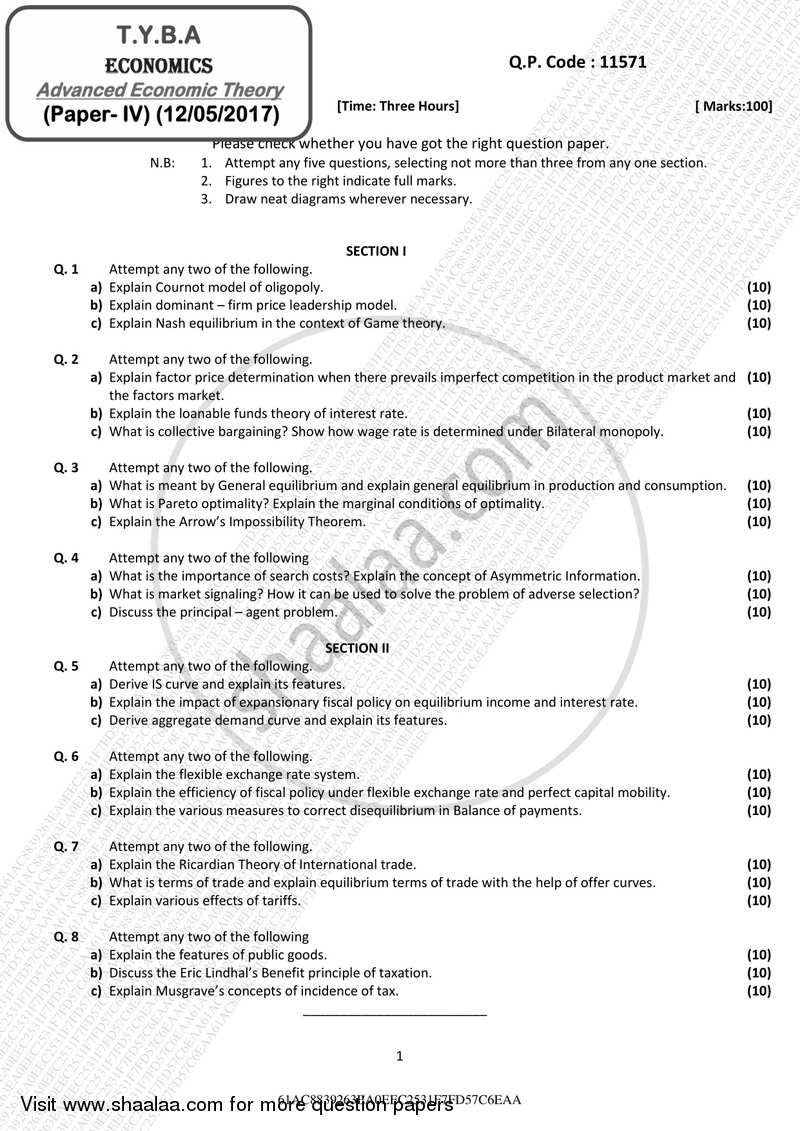 Advanced Economic Theory 2016-2017 - B.A. - 3rd Year (TYBA) - University of Mumbai question paper with PDF download
