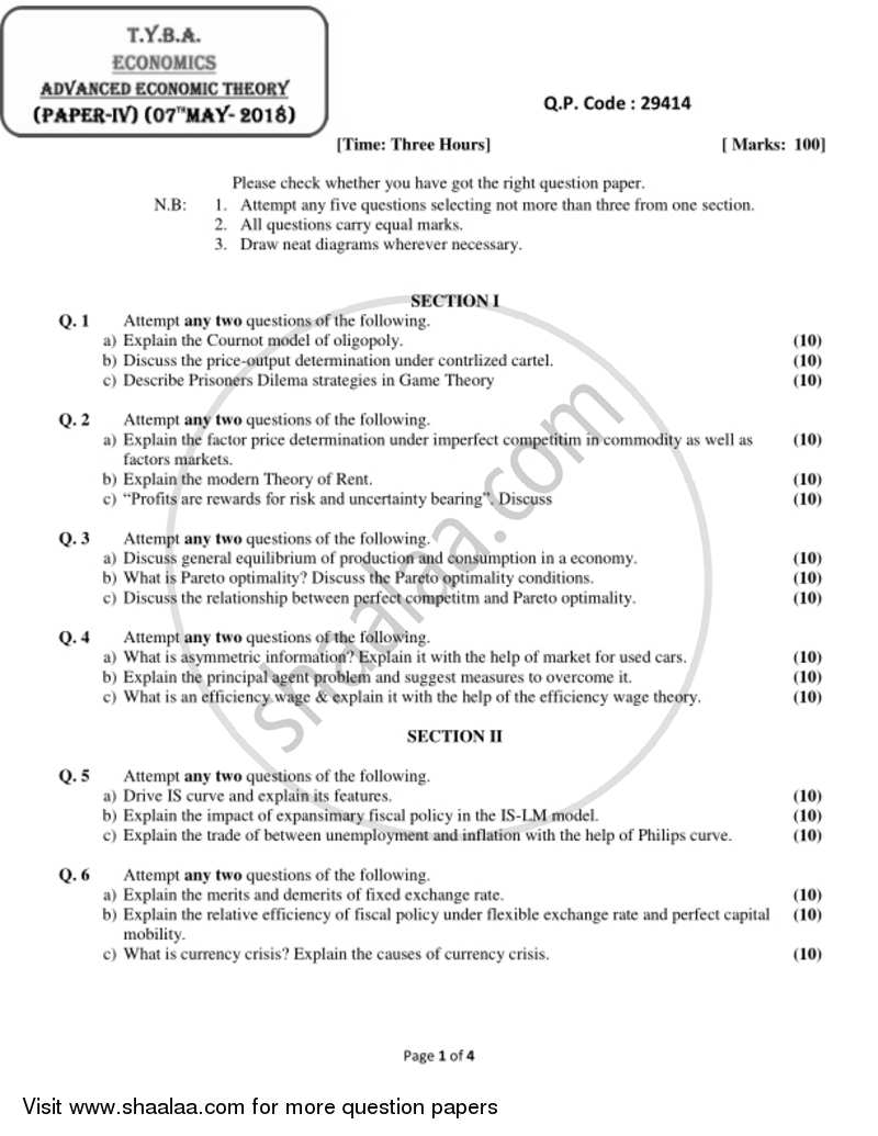 Advanced Economic Theory 2017-2018 - B.A. - 3rd Year (TYBA) - University of Mumbai question paper with PDF download
