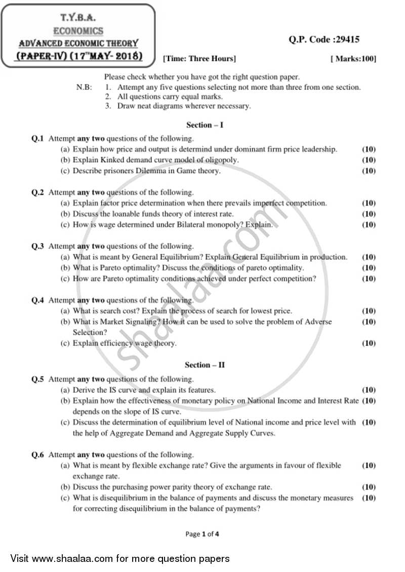 Advanced Economic Theory 2017-2018 - B.A. - 3rd Year (TYBA) - University of Mumbai question paper with PDF download