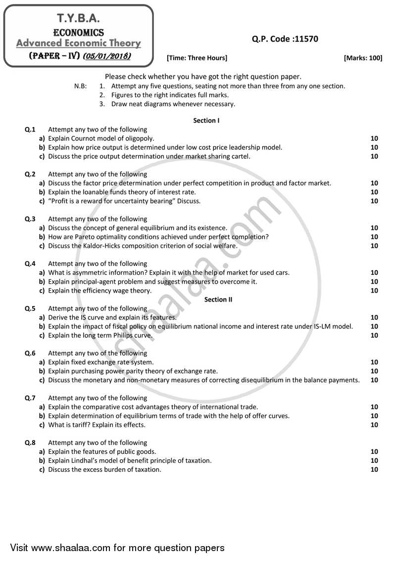 Advanced Economic Theory 2017-2018 - B.A. - 3rd Year (TYBA) - University of Mumbai question paper with PDF download