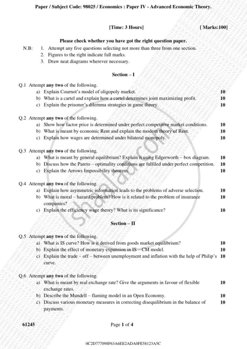 Advanced Economic Theory 2018-2019 - B.A. - 3rd Year (TYBA) - University of Mumbai question paper with PDF download