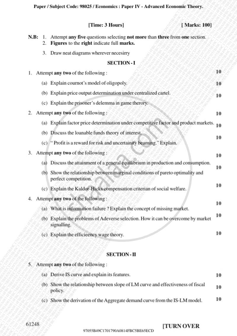 Advanced Economic Theory 2018-2019 - B.A. - 3rd Year (TYBA) - University of Mumbai question paper with PDF download