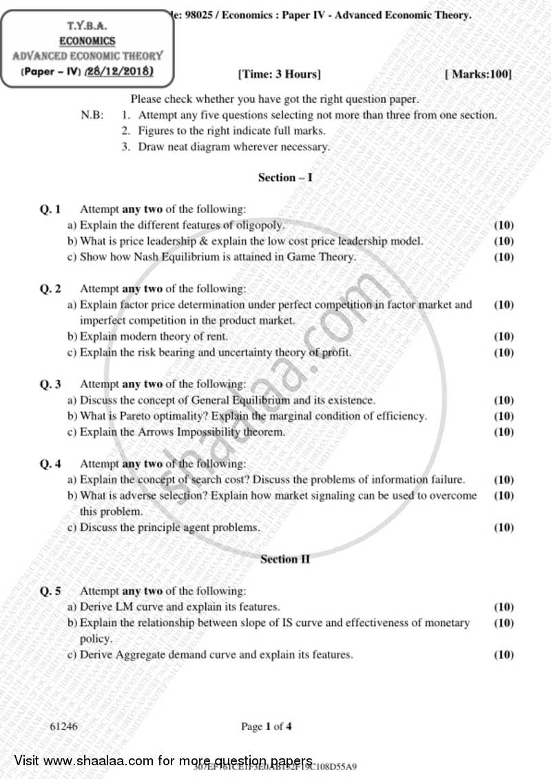 Advanced Economic Theory 2018-2019 - B.A. - 3rd Year (TYBA) - University of Mumbai question paper with PDF download
